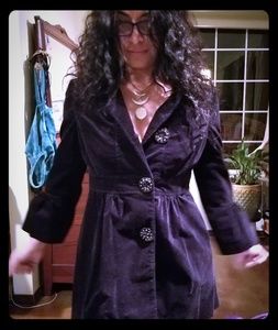 Velvet Trench Coat Medium with silky floral lining